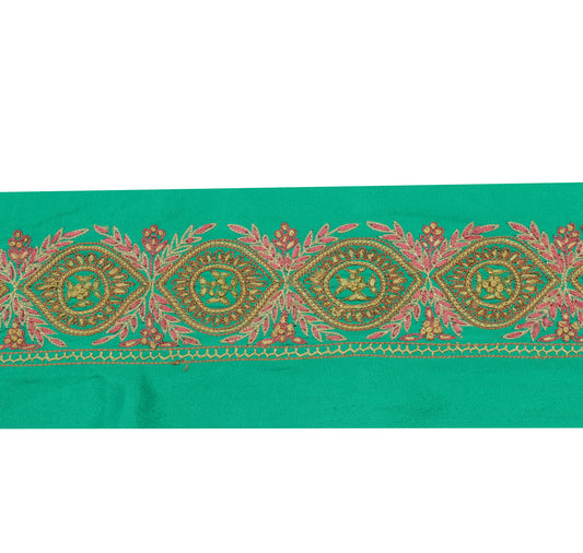 Sushila Vintage Green Sari Border Indian Craft Sewing Trim Hand Embroidery Lace