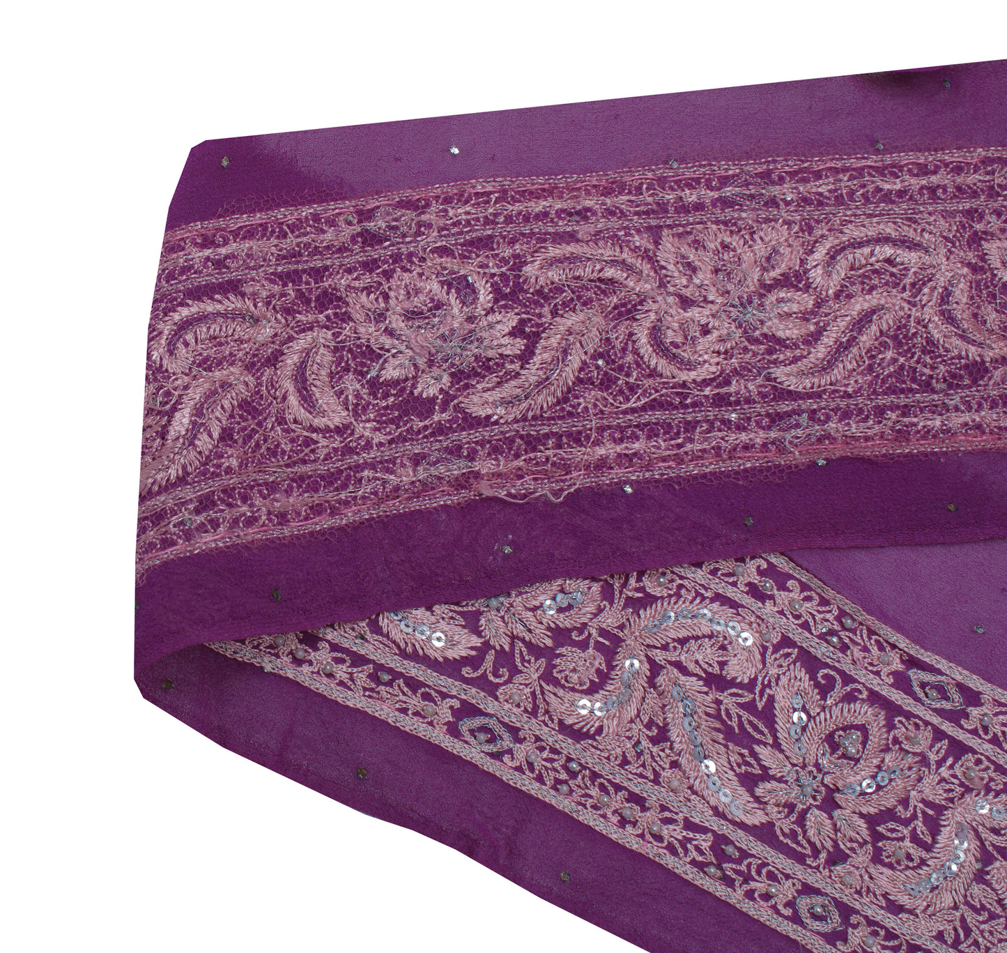 Sushila Vintage Purple Saree Border Indian Craft Sewing Trim Embroidered Lace