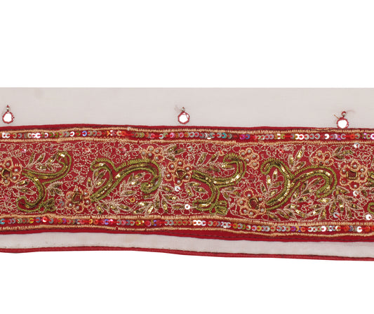 Sushila Vintage Red Saree Border Indian Craft Sewing Trim Zari Embroidered Lace