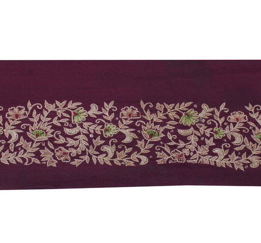 Sushila Vintage Purple Saree Border Indian Craft Sewing Trim Embroidered Lace
