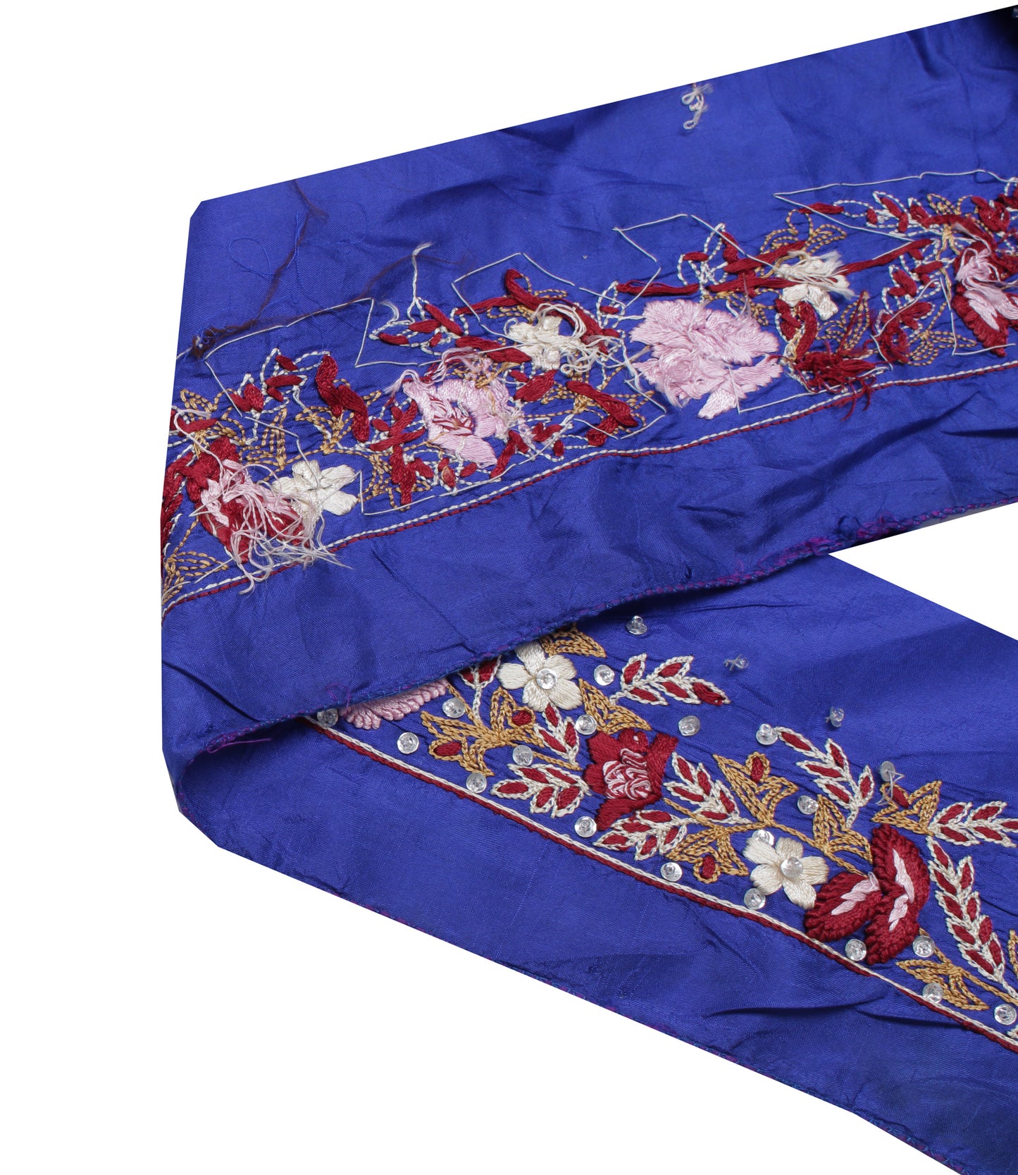 Sushila Vintage Blue Saree Border Indian Craft Sewing Trim Hand Embroidered Lace