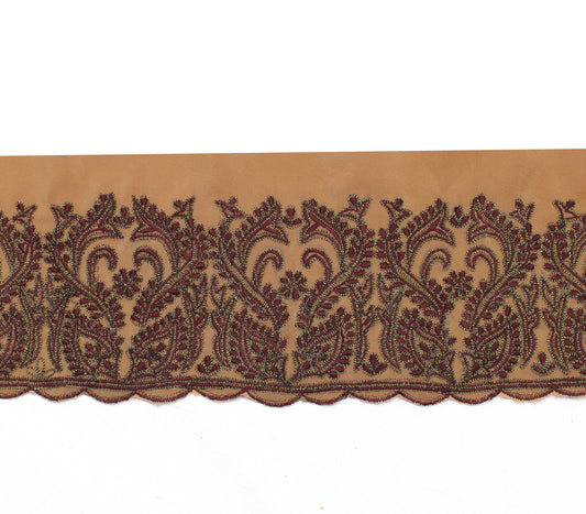Sushila Vintage Brown Saree Border Indian Craft Sewing Trim Embroidered Lace