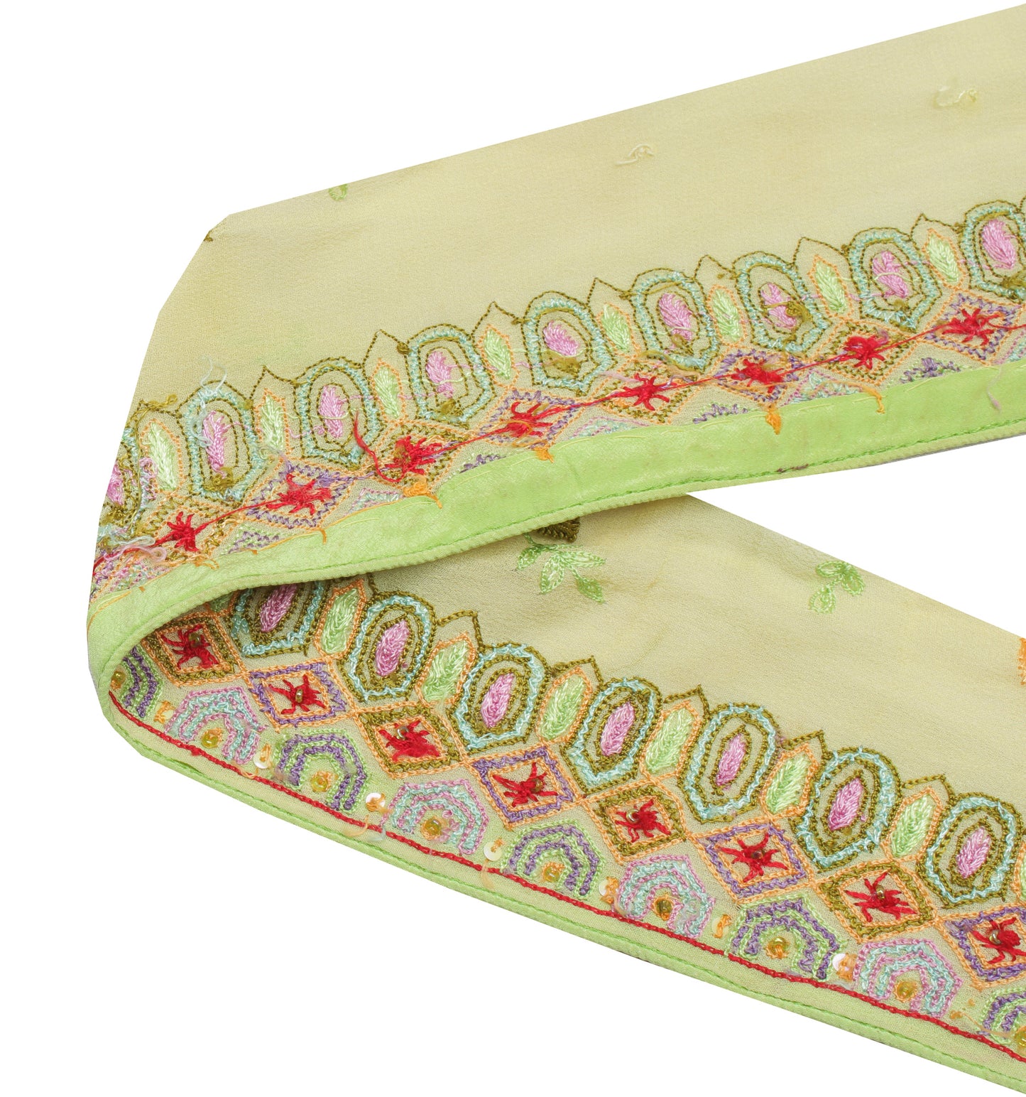 Sushila Vintage Green Saree Border Indian Craft Sewing Trim Embroidered Lace