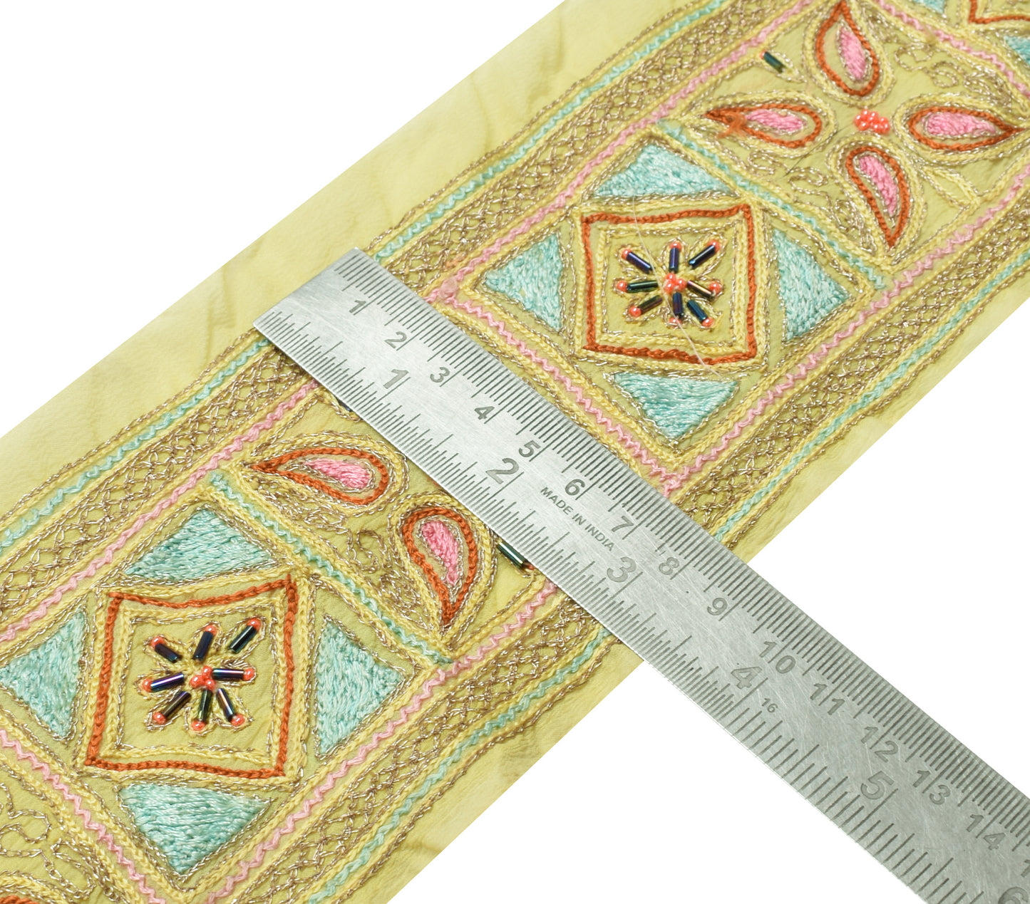 Sushila Vintage Green Saree Border Indian Craft Sewing Trim Embroidered Ribbon