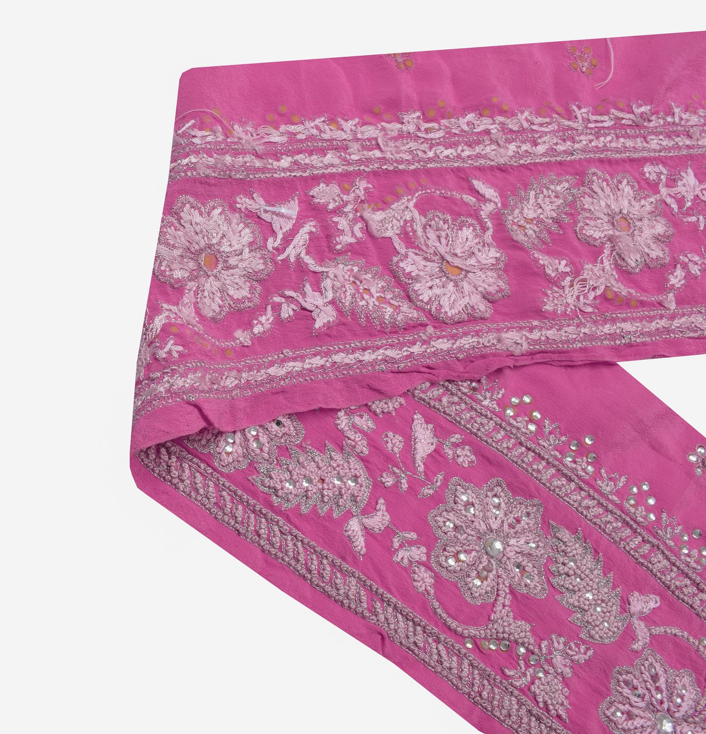 Sushila Vintage Pink Sari Border Indian Craft Sewing Trim Hand Embroidered Lace