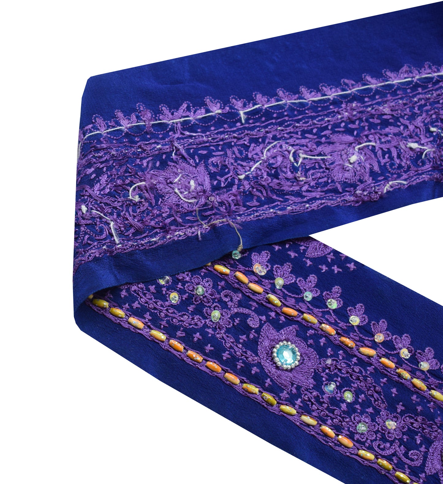 Sushila Vintage Blue Saree Border Indian Craft Sewing Trim Hand Embroidery Lace