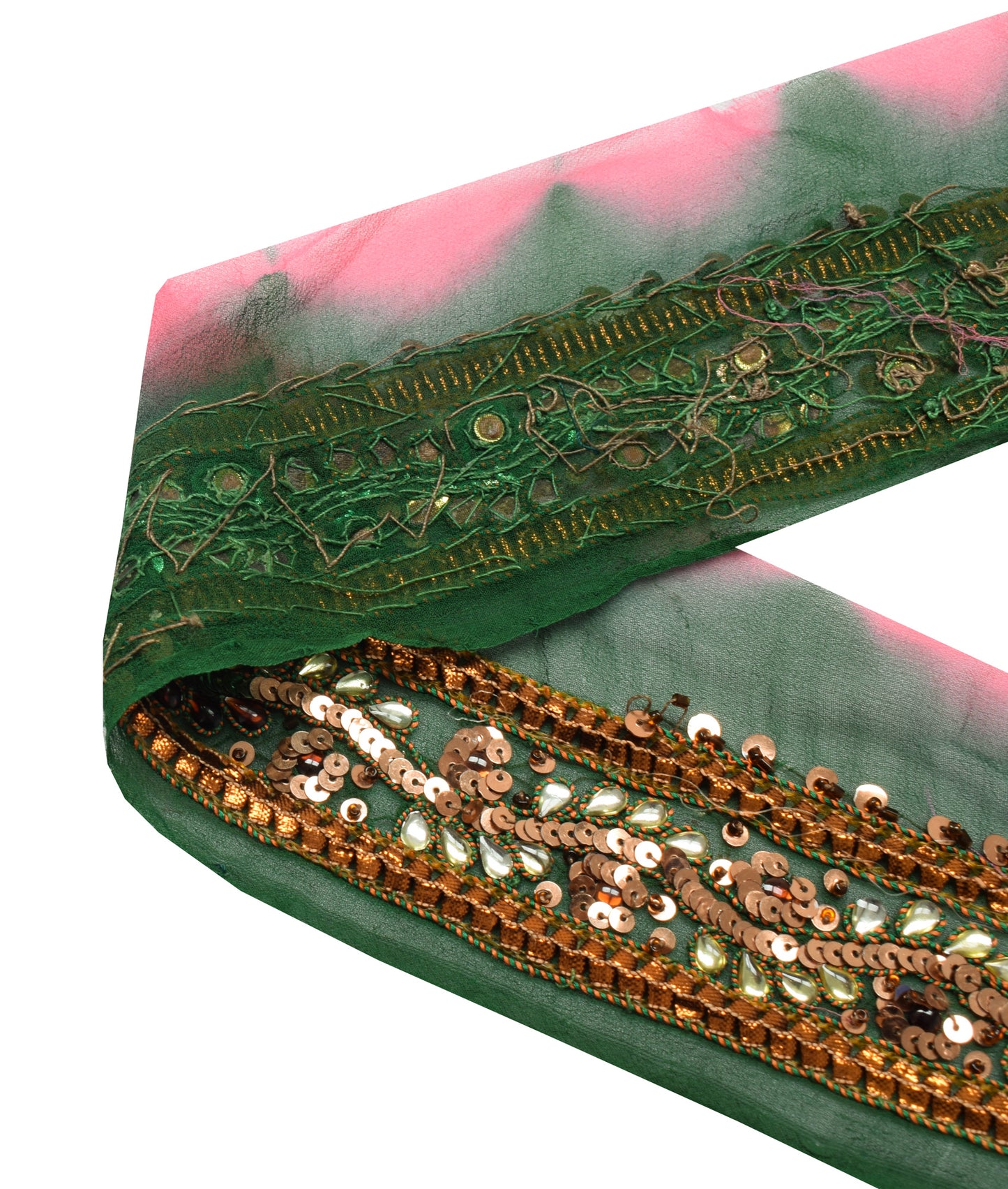 Sushila Vintage Green Saree Border Indian Craft Sewing Trim Hand Beaded Lace