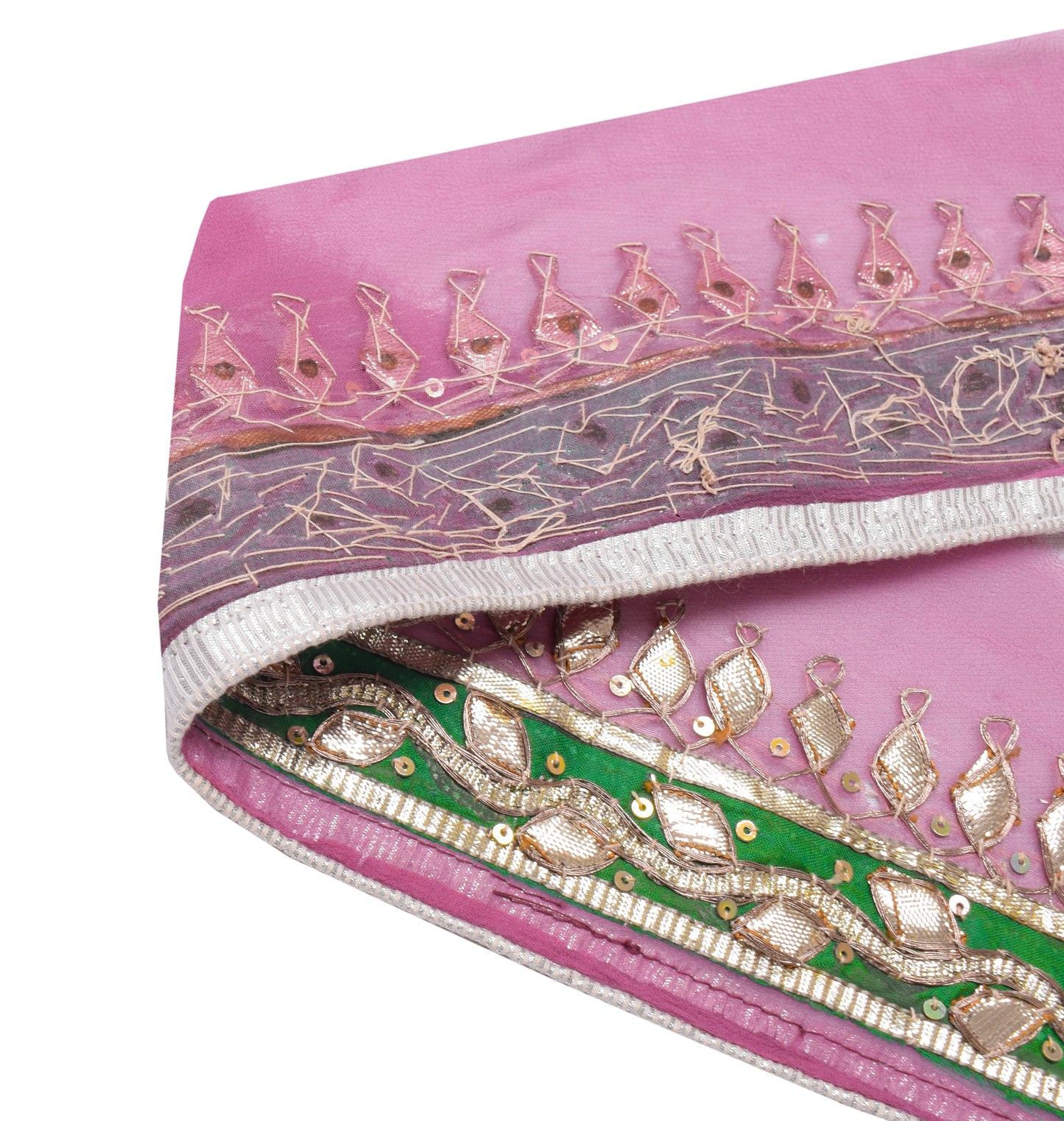 Sushila Vintage Pink Saree Border Indian Craft Sewing Trim Hand Beaded Ribbon