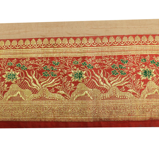 Sushila Vintage Red Banarasi Sari Border Indian Craft Sewing Trim Woven Lace