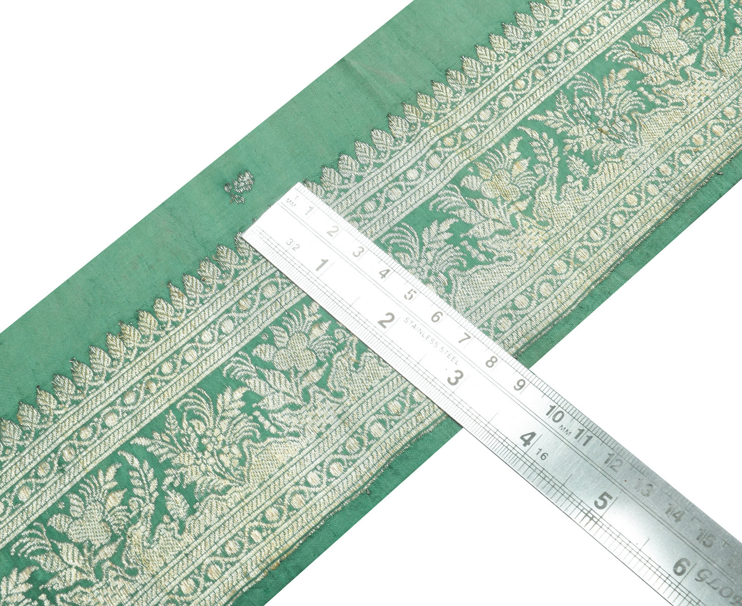 Sushila Vintage Pista Green Saree Border Indian Craft Sewing Trim Woven Lace