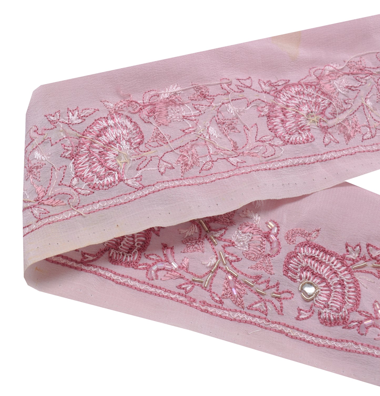 Sushila Vintage Pink Saree Border Indian Craft Sewing Trim Embroidered Lace