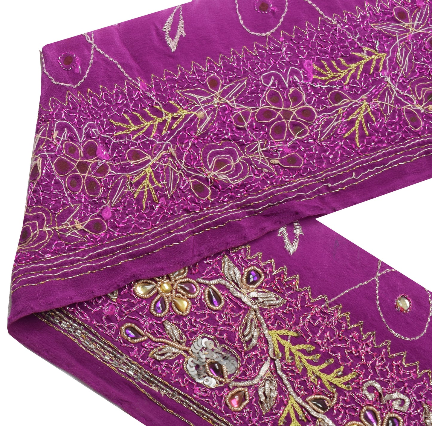 Sushila Vintage Purple Saree Border Indian Craft Sewing Trim Hand Beaded Ribbon