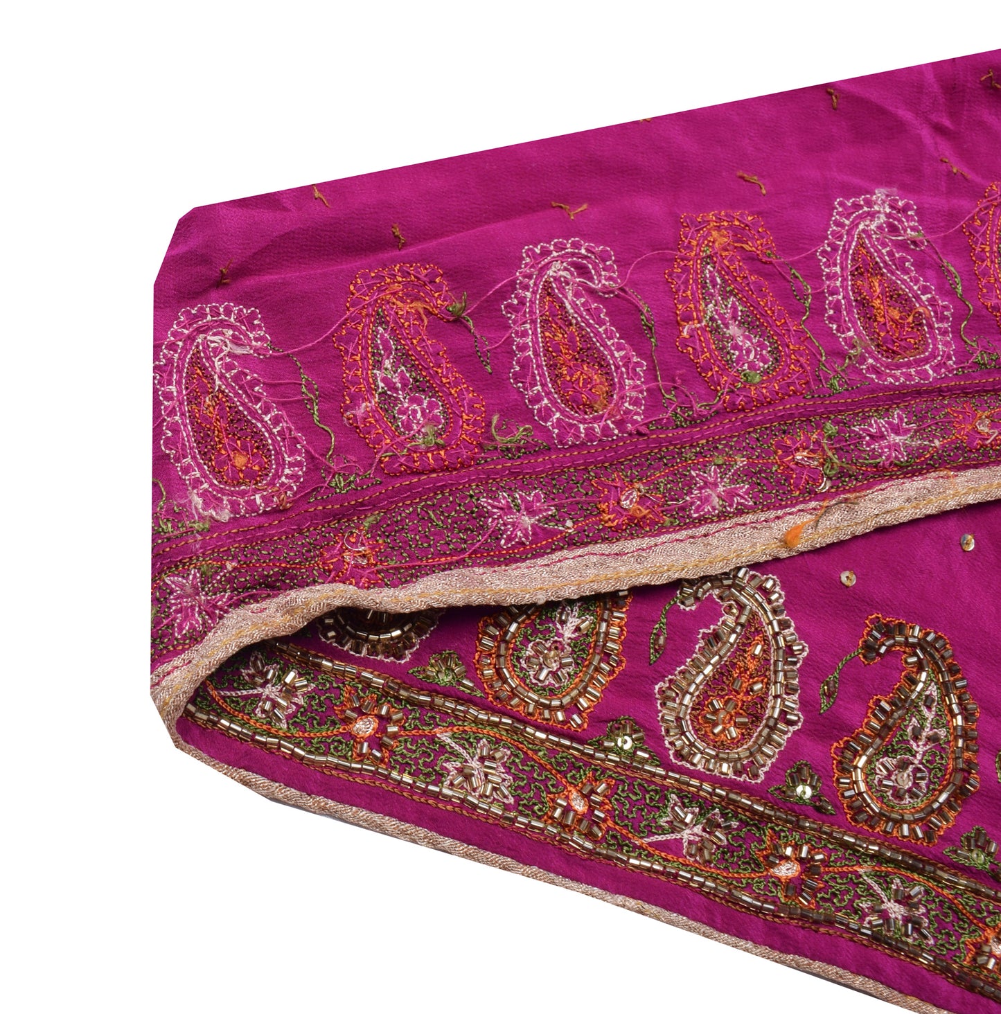 Sushila Vintage Magenta Saree Border Indian Craft Sewing Trim Hand Beaded Ribbon
