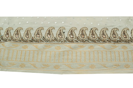 Sushila Vintage Gray Saree Border Indian Craft Sewing Trim Embroidered Ribbon