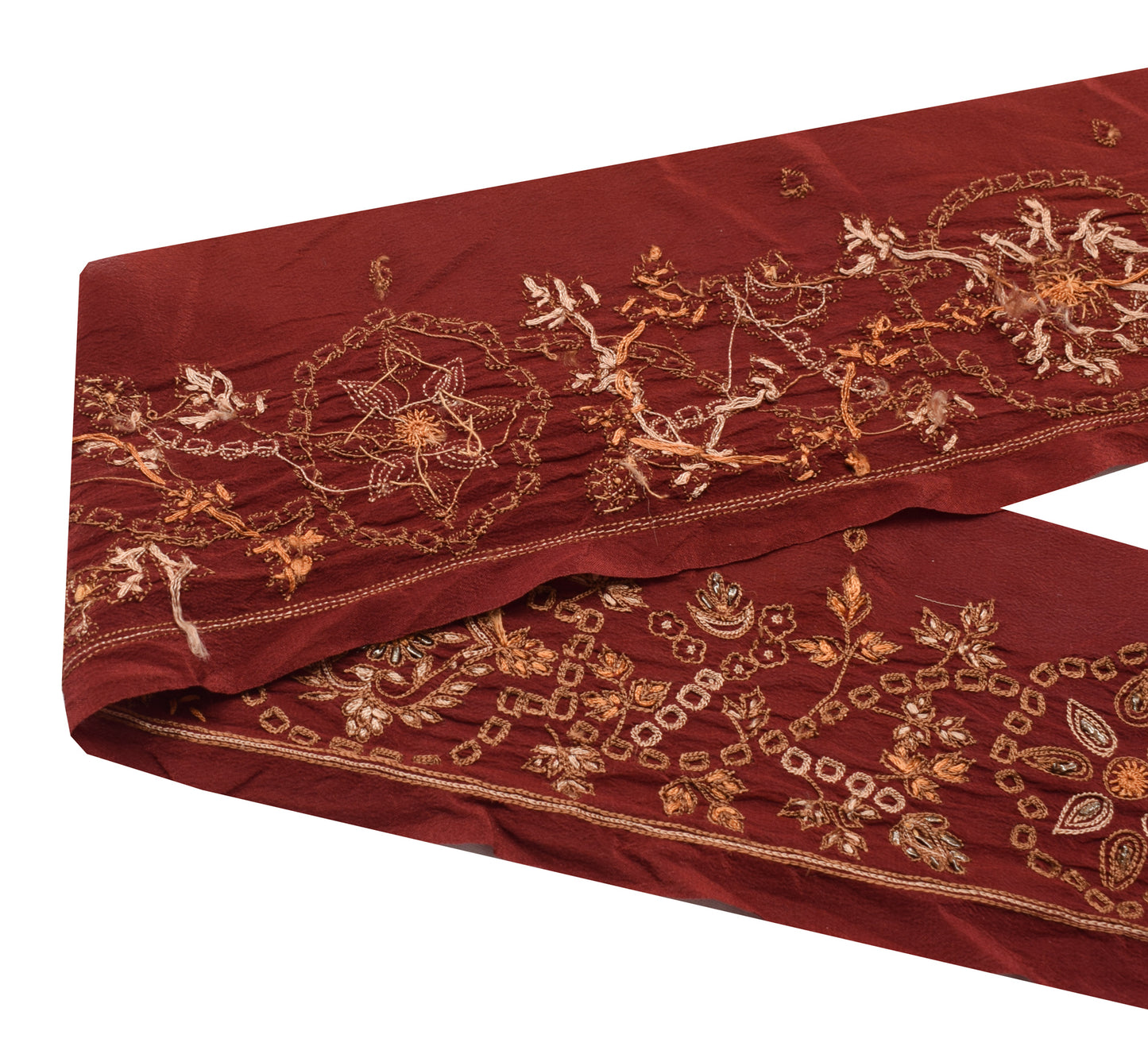 Sushila Vintage Maroon Saree Border Indian Craft Sewing Trim Embroidered Lace