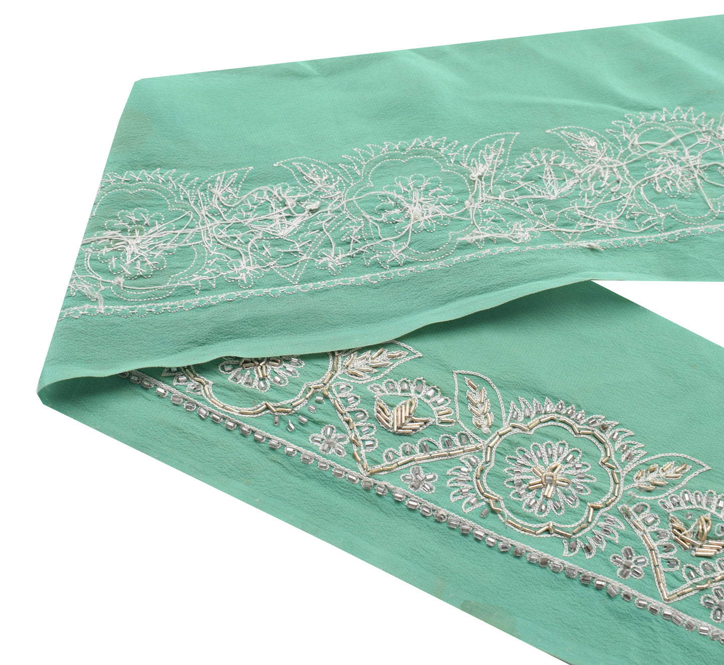 Sushila Vintage Green Saree Border Indian Craft Sewing Trim Hand Beaded Lace