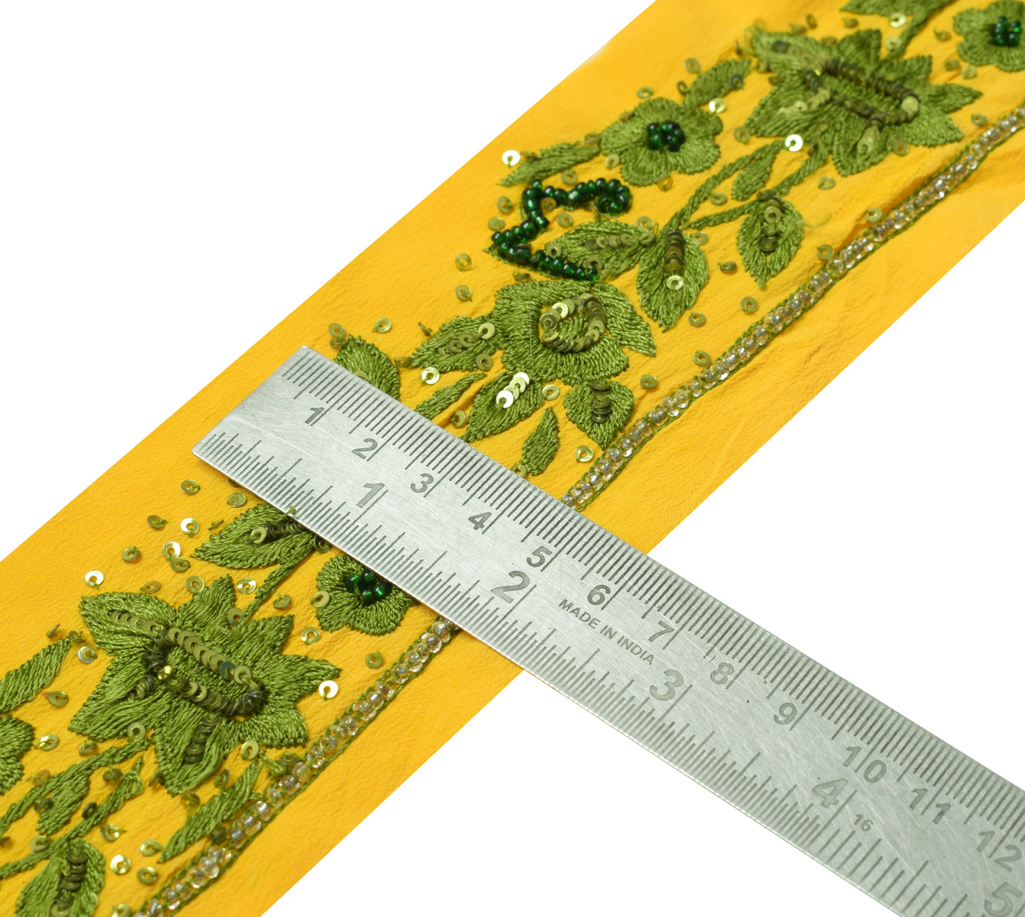 Sushila Vintage Yellow Saree Border Indian Craft Sewing Trim Hand Beaded Lace