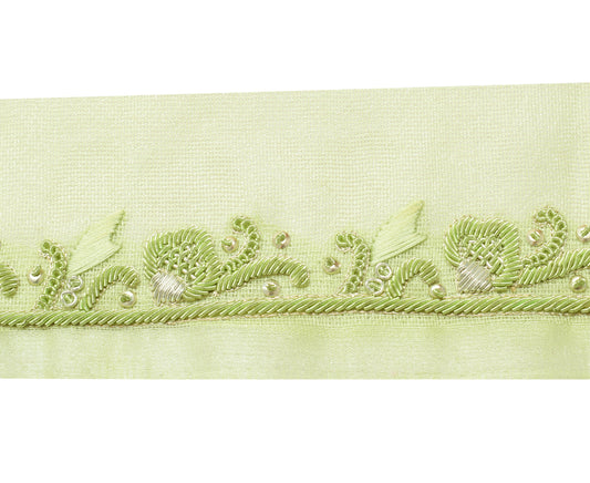 Sushila Vintage Green Saree Border Indian Craft Sewing Trim Hand Beaded Lace