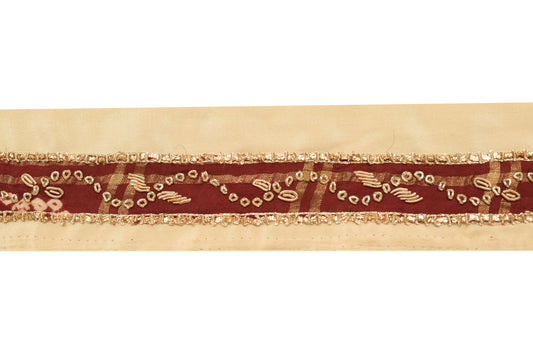 Sushila Vintage Maroon Saree Border Indian Craft Sewing Trim Hand Beaded Lace