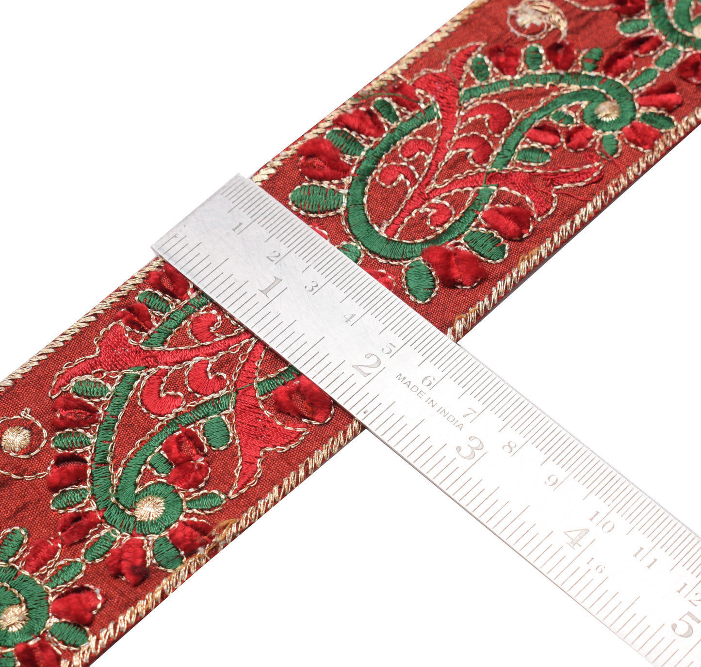 Sushila Vintage Red Saree Border Indian Craft Sewing Trim Embroidery Lace Ribbon