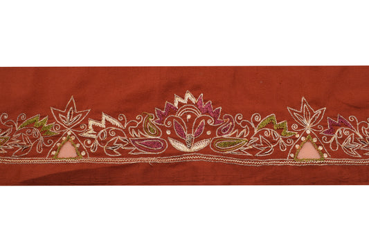 Sushila Vintage Rust Saree Border Indian Craft Sewing Trim Embroidered Ribbon