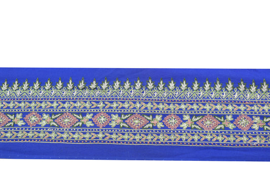 Sushila Vintage Blue Saree Border Indian Craft Sewing Trim Embroidered Lace