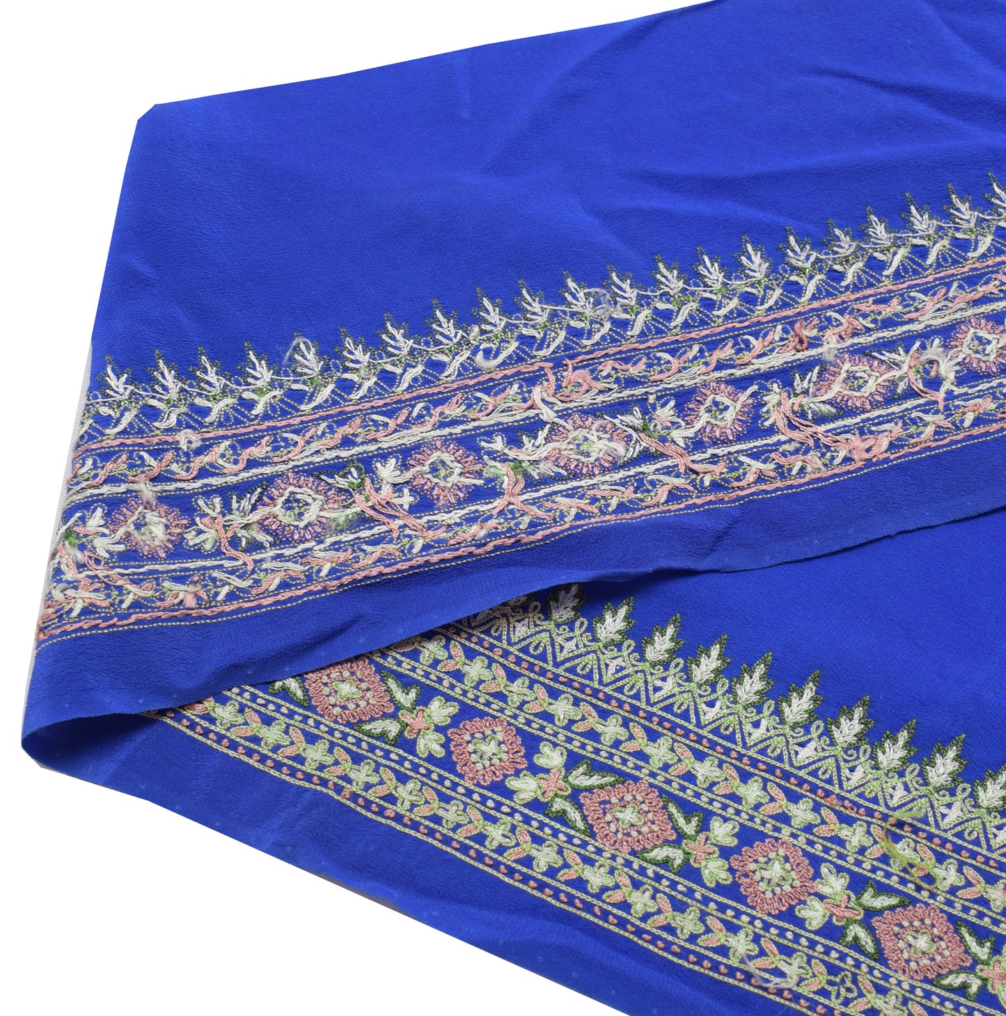 Sushila Vintage Blue Saree Border Indian Craft Sewing Trim Embroidered Lace