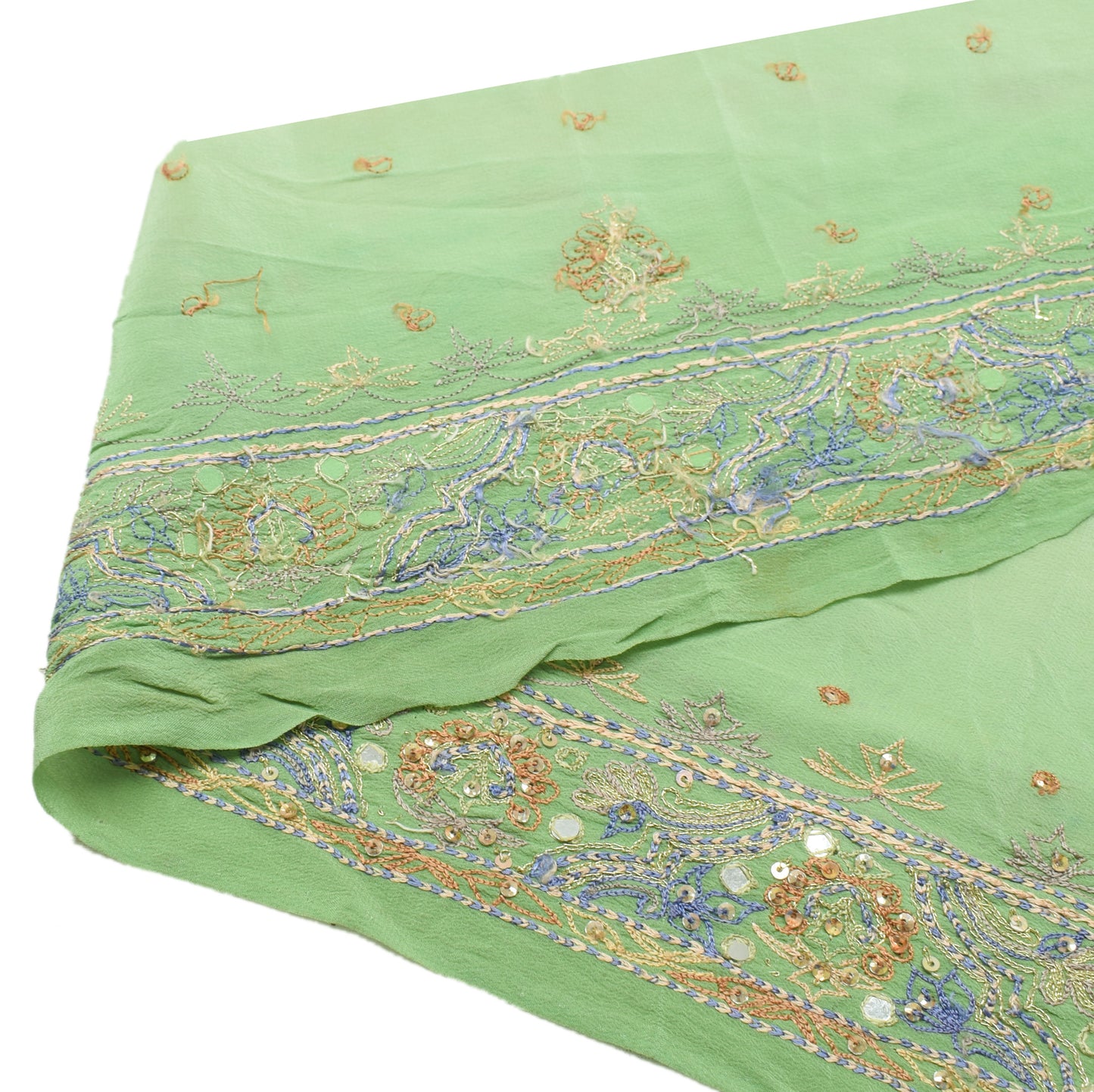 Sushila Vintage Green Saree Border Indian Craft Sewing Trim Embroidered Ribbon