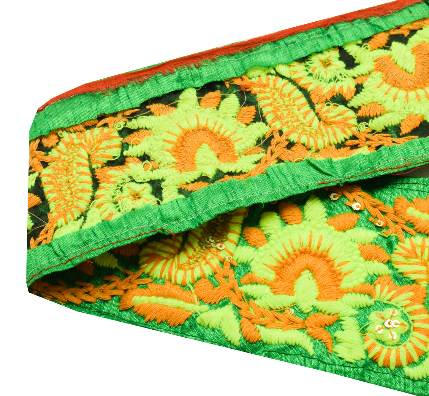 Sushila Vintage Green Saree Border Indian Craft Sewing Trim Embroidered Ribbon