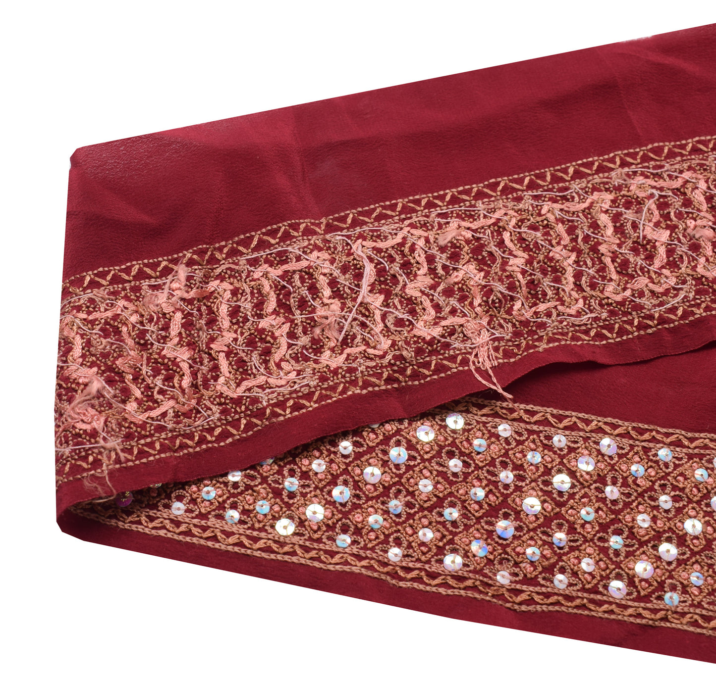 Sushila Vintage Maroon Saree Border Indian Craft Sewing Trim Hand Beaded Lace