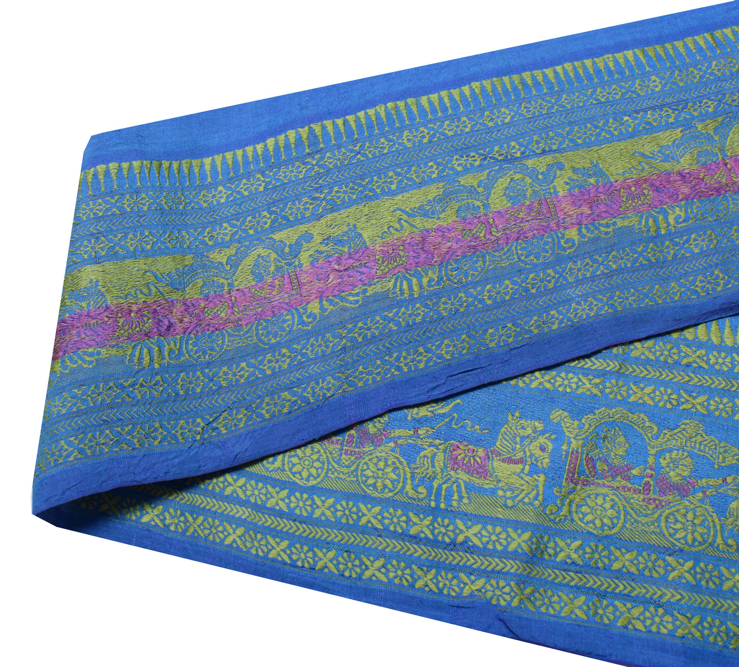 Sushila Vintage Blue Saree Border Indian Craft Sewing Trim Woven Lace Ribbon