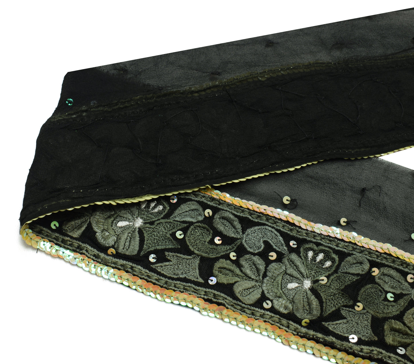 Sushila Vintage Black Saree Border Indian Craft Sewing Trim Hand Beaded Ribbon