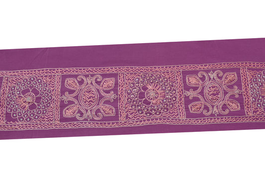 Sushila Vintage Mauve Silk Saree Border Craft Sewing Trim Embroidered Ribbon