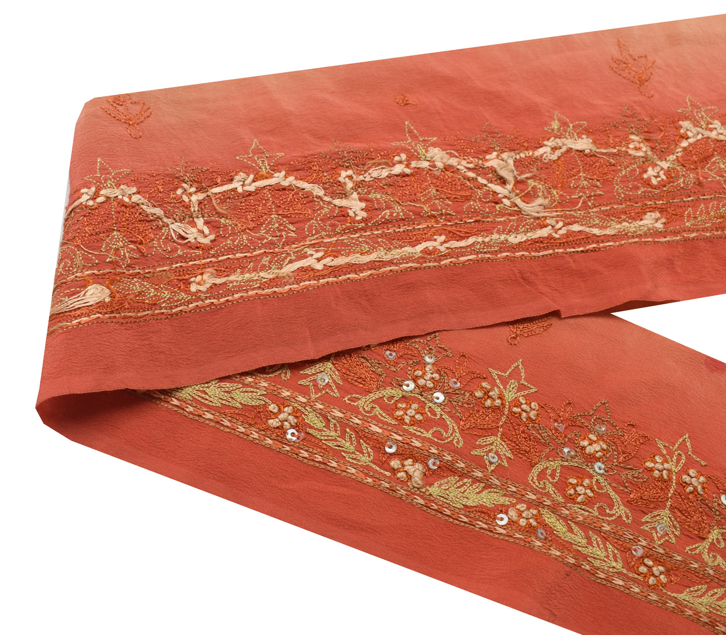 Sushila Vintage Rust Silk Saree Border Indian Craft Sewing Trim Embroidery Lace