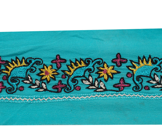 Sushila Vintage Blue Saree Border Indian Craft Sewing Trim Embroidered Ribbon