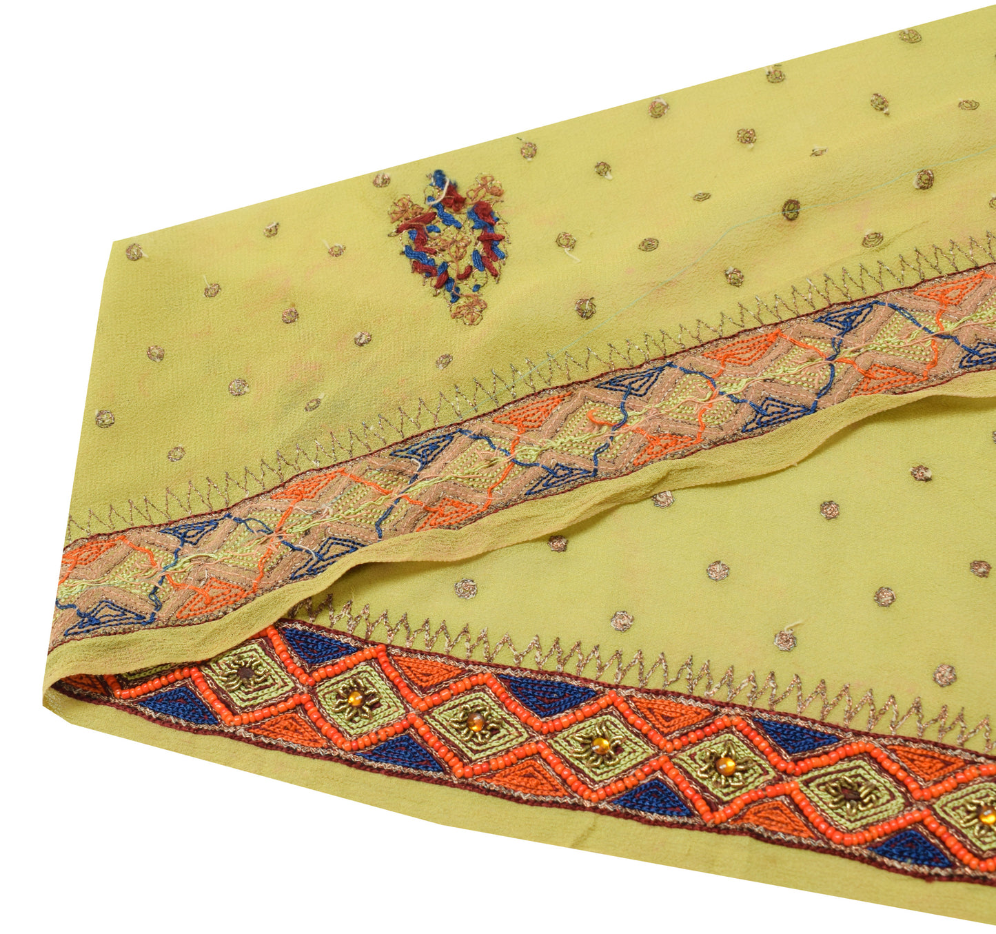 Sushila Vintage Green Saree Border Indian Craft Sewing Trim Embroidered Lace