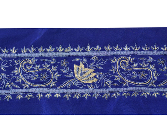 Sushila Vintage Blue Silk Saree Border Indian Craft Sewing Trim Embroidery Lace