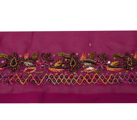 Sushila Vintage Art Georgette Saree Border Craft Sewing Trim Hand Beaded Lace