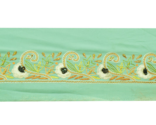 Sushila Vintage Green Saree Border Indian Craft Sewing Trim Embroidered Ribbon