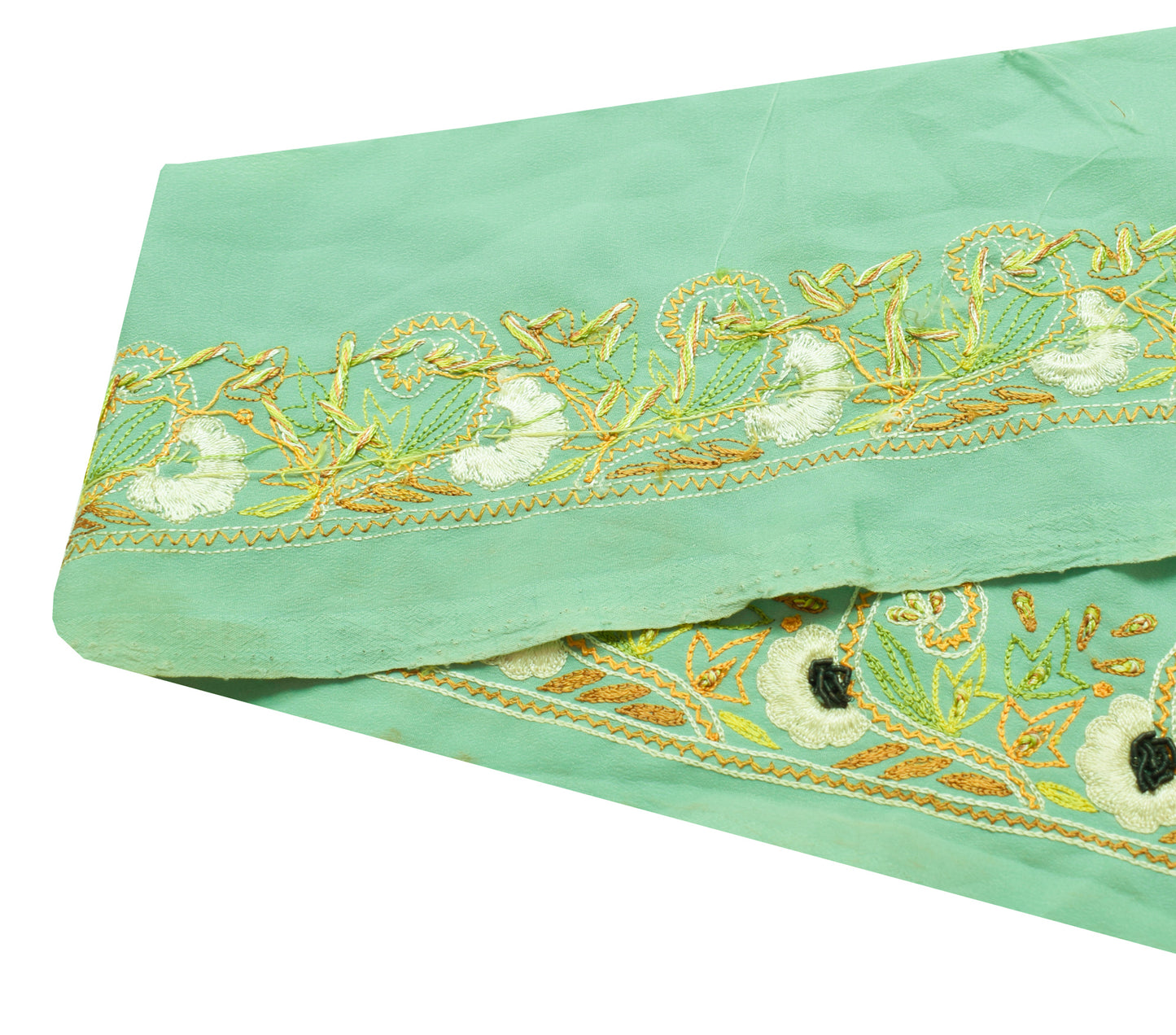 Sushila Vintage Green Saree Border Indian Craft Sewing Trim Embroidered Ribbon
