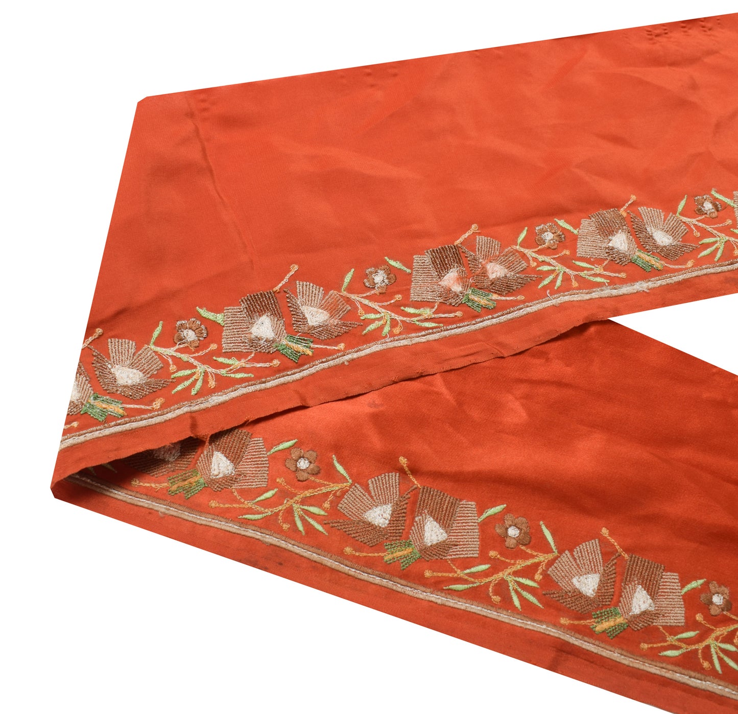 Sushila Vintage Orange Silk Saree Border Craft Sewing Trim Embroidered Lace