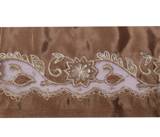 Sushila Vintage Brown Saree Border Indian Craft Sewing Trim Hand Beaded Lace