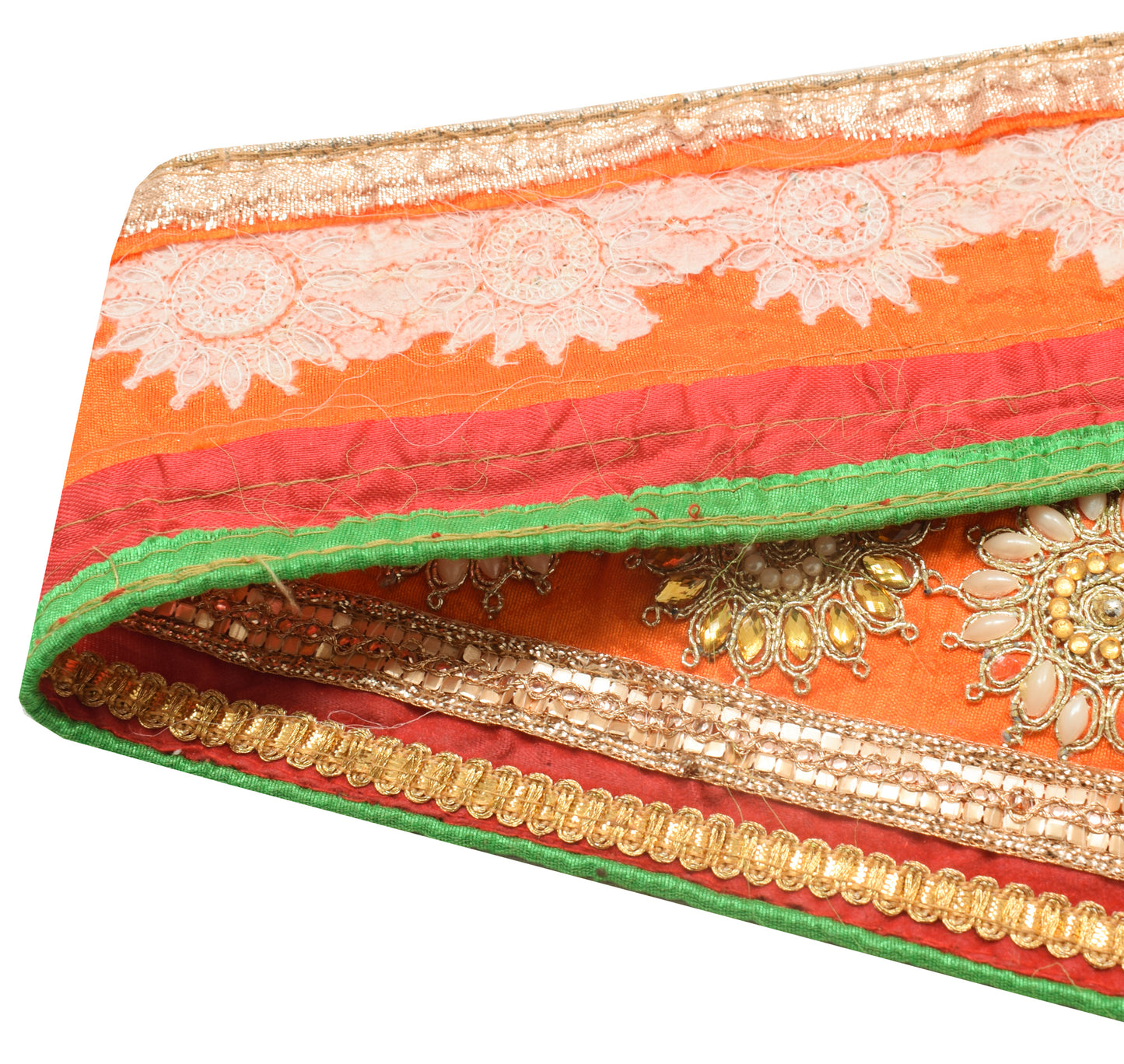Sushila Vintage Orange Silk Saree Border Craft Sewing Trim Embroidered Ribbon