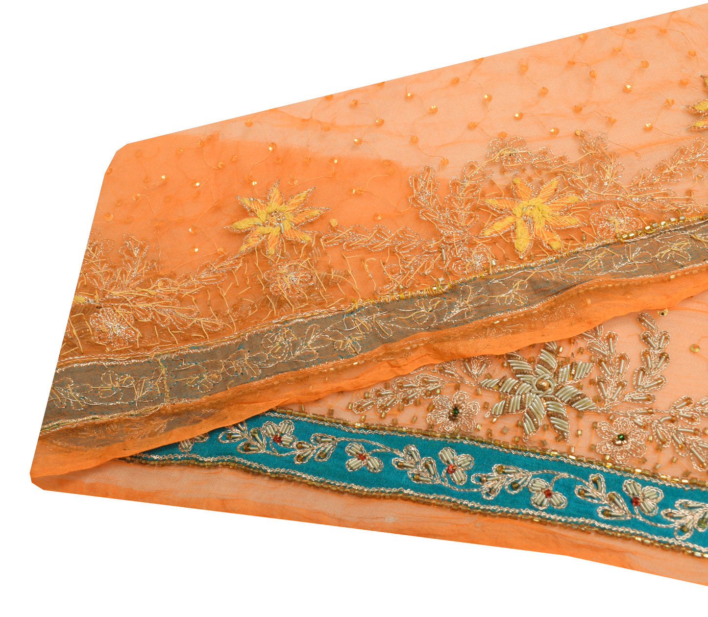 Sushila Vintage Orange Saree Border Indian Craft Sewing Trim Hand Beaded Lace