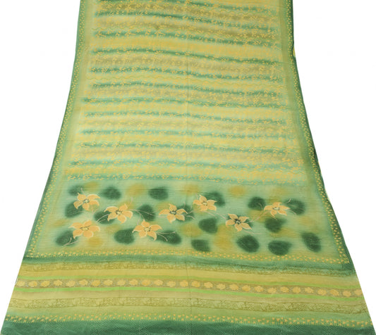 Sushila Vintage Green Saree 100% Pure Crepe Silk Printed Floral Soft 5 YD Fabric