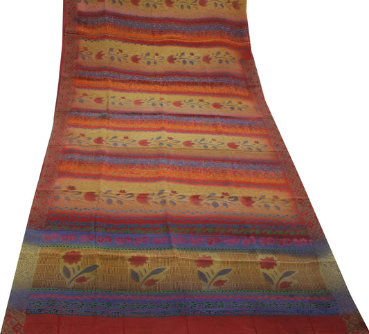 Sushila Vintage Multi-Color Sari Pure Crepe Silk Printed Floral Soft Fabric