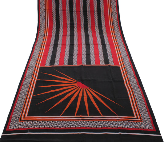 Sushila Vintage Multi-Color Sari Indian 100% Pure Crepe Silk Printed Soft Fabric