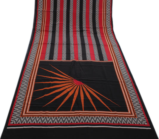 Sushila Vintage Multi-Color Indian Sari 100% Pure Crepe Silk Printed Soft Fabric