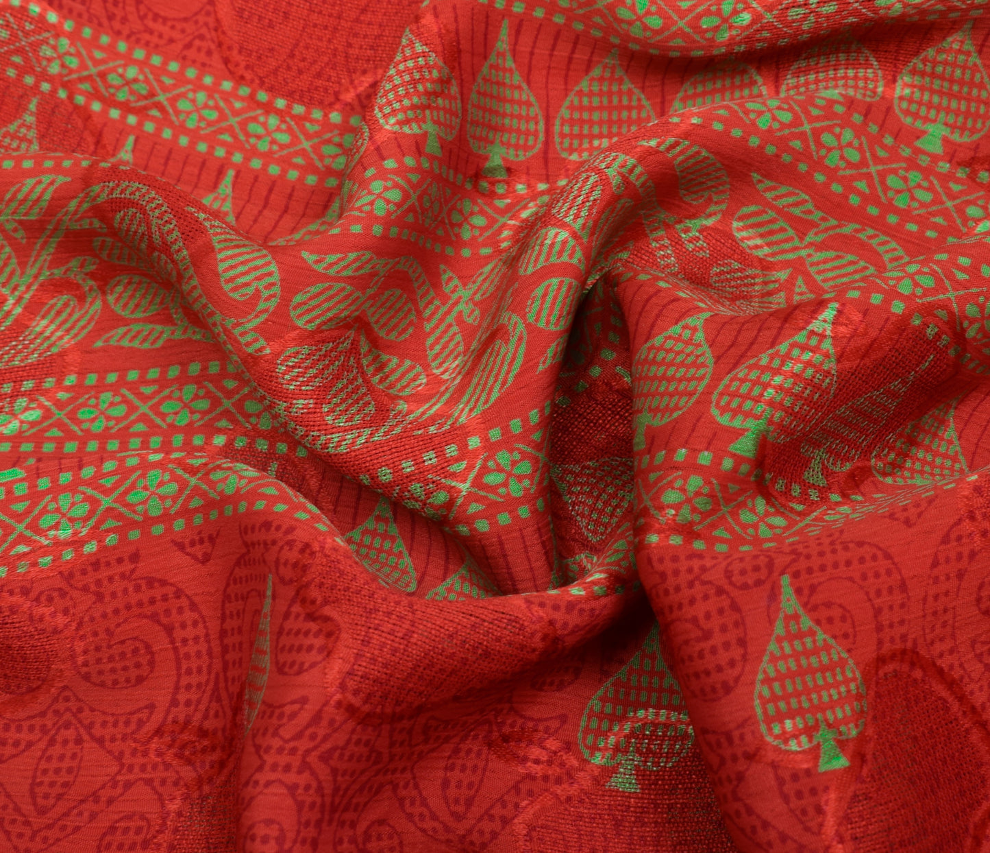 Sushila Vintage Red Saree Blend Crepe Silk Printed Floral Soft Craft Fabric