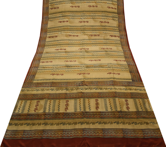 Sushila Vintage Brown Saree 100% Pure Crepe Silk Printed Floral Soft Fabric